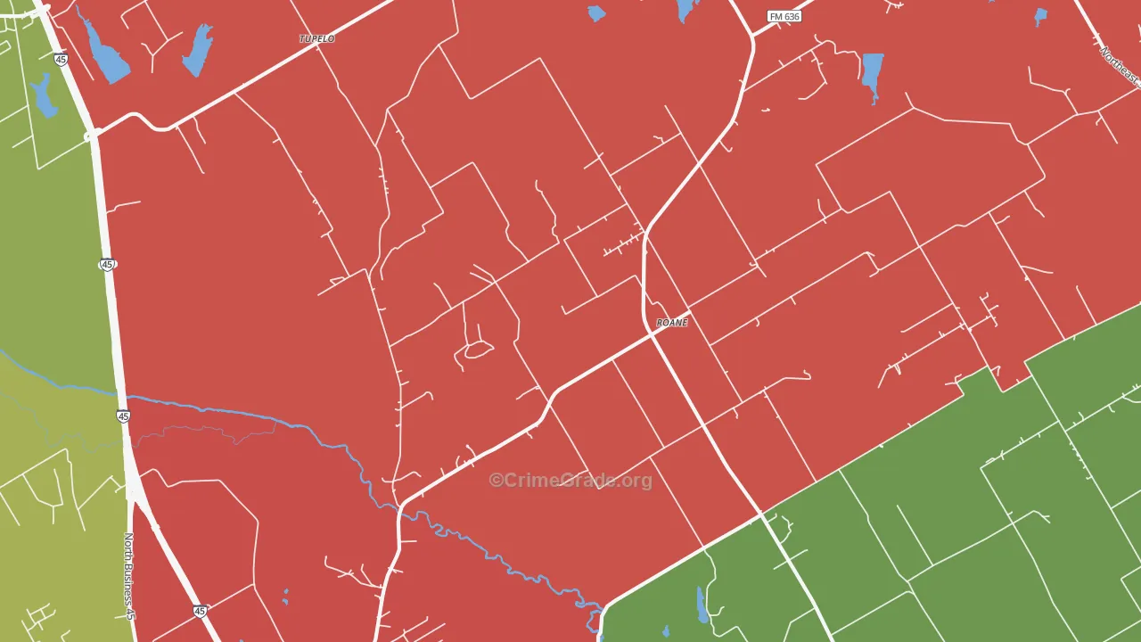 Roane, TX Map of Assault Rates