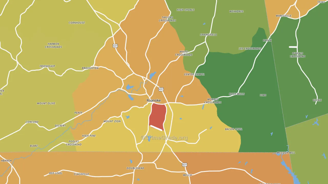 Roanoke, AL Map of Assault Rates