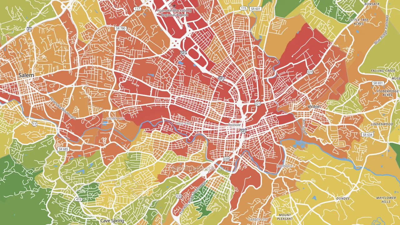 Roanoke City, VA Map of Assault Rates