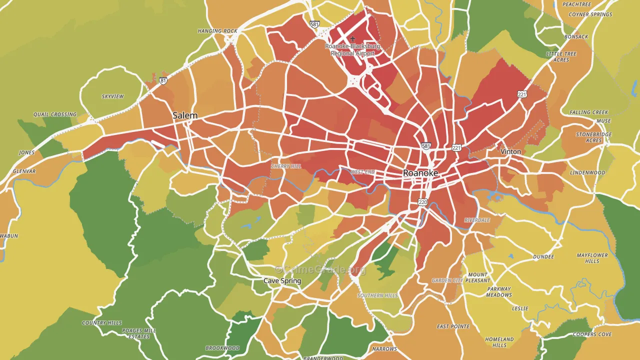 Roanoke County, VA Map of Assault Rates