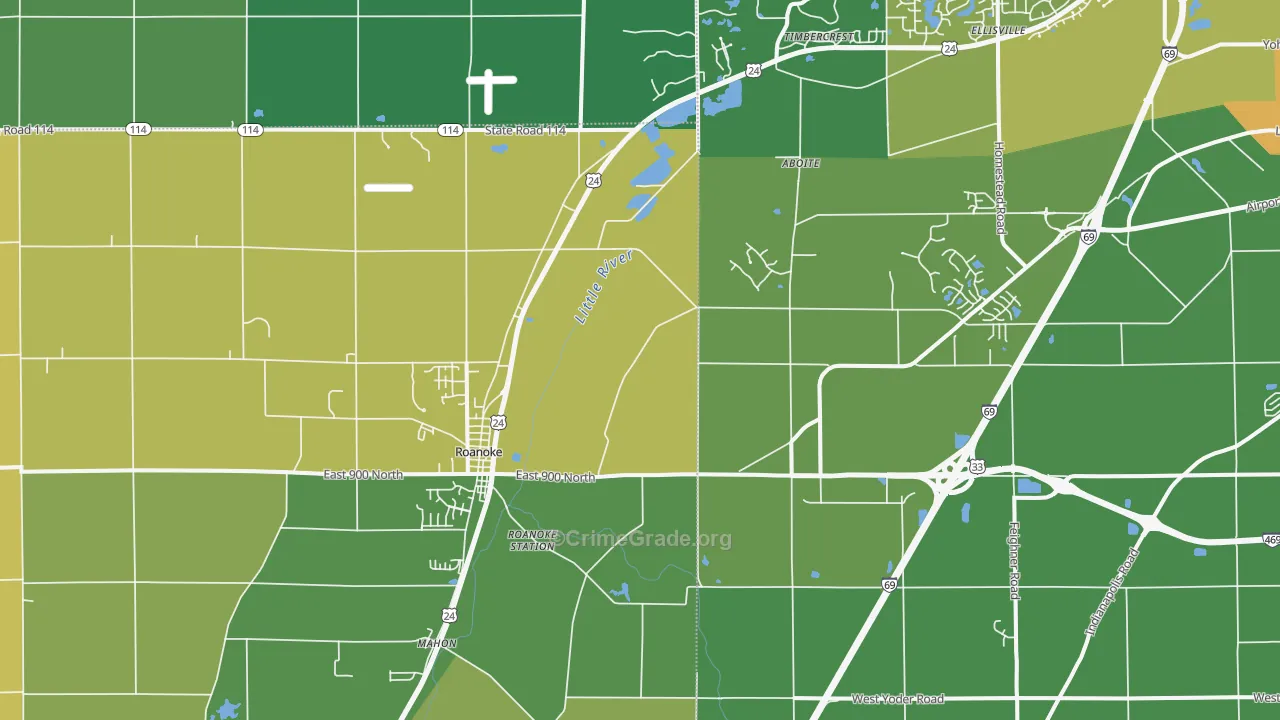 Roanoke, IN Map of Assault Rates