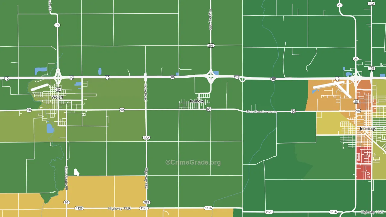Roanoke, LA Map of Assault Rates