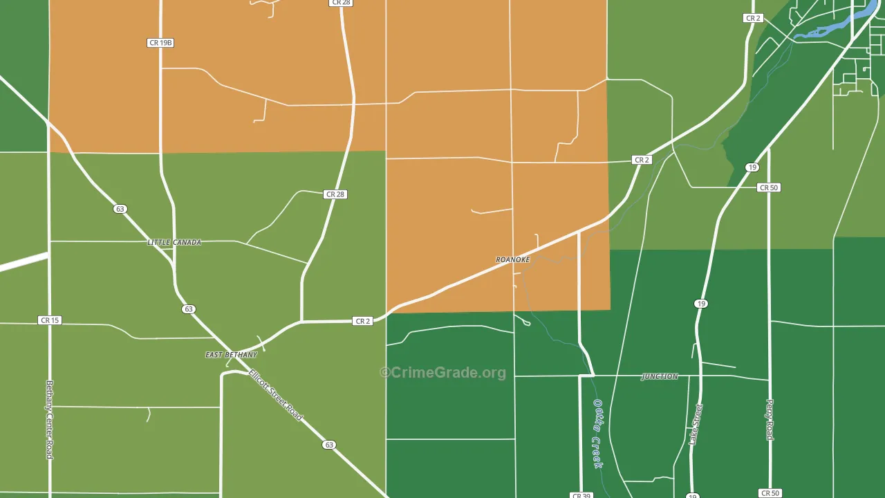 Roanoke, NY Map of Assault Rates