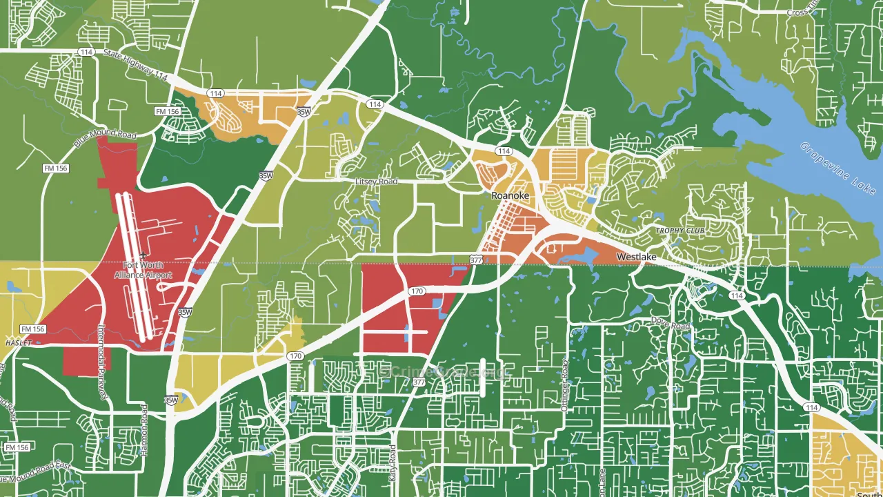 Roanoke, TX Map of Assault Rates