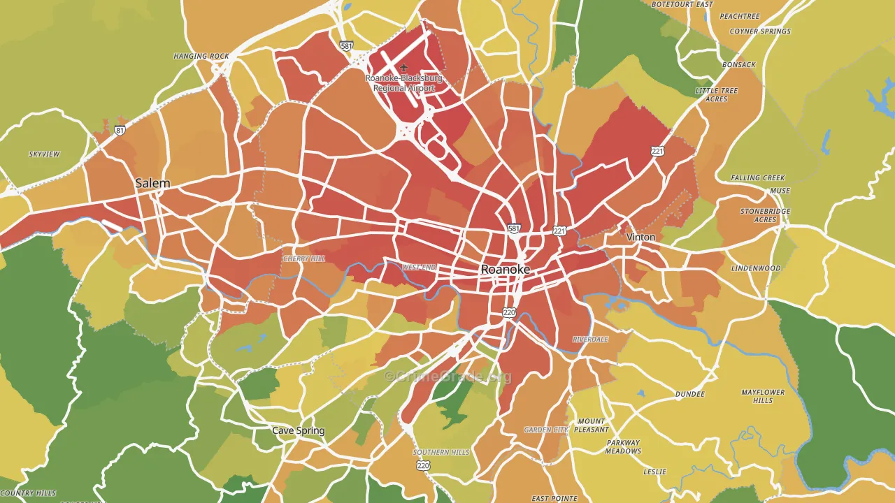 Roanoke, VA Map of Assault Rates