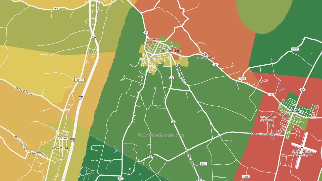 Roaring Spring, PA Map of Assault Rates