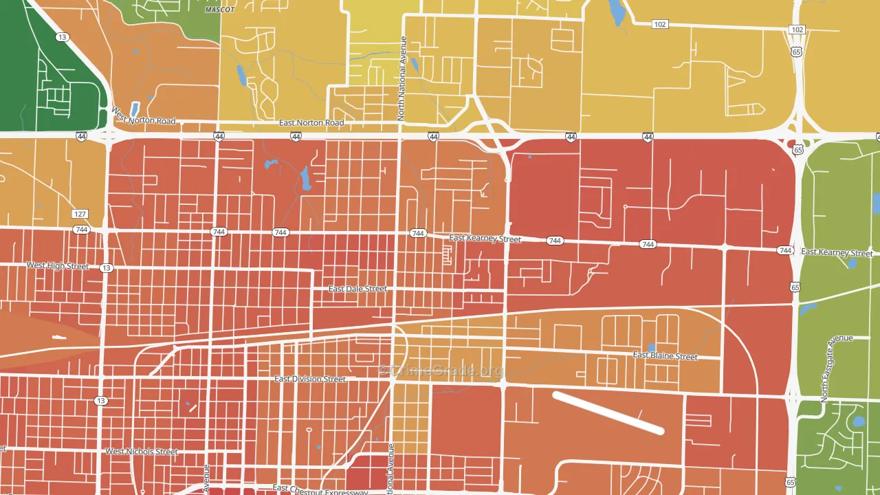 Robberson, Springfield, MO Map of Assault Rates