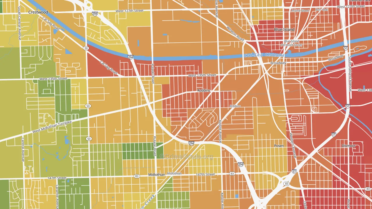 Robbins, IL Map of Assault Rates
