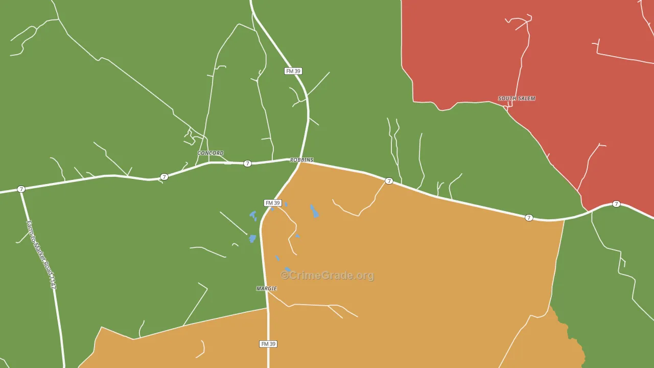 Robbins, TX Map of Assault Rates