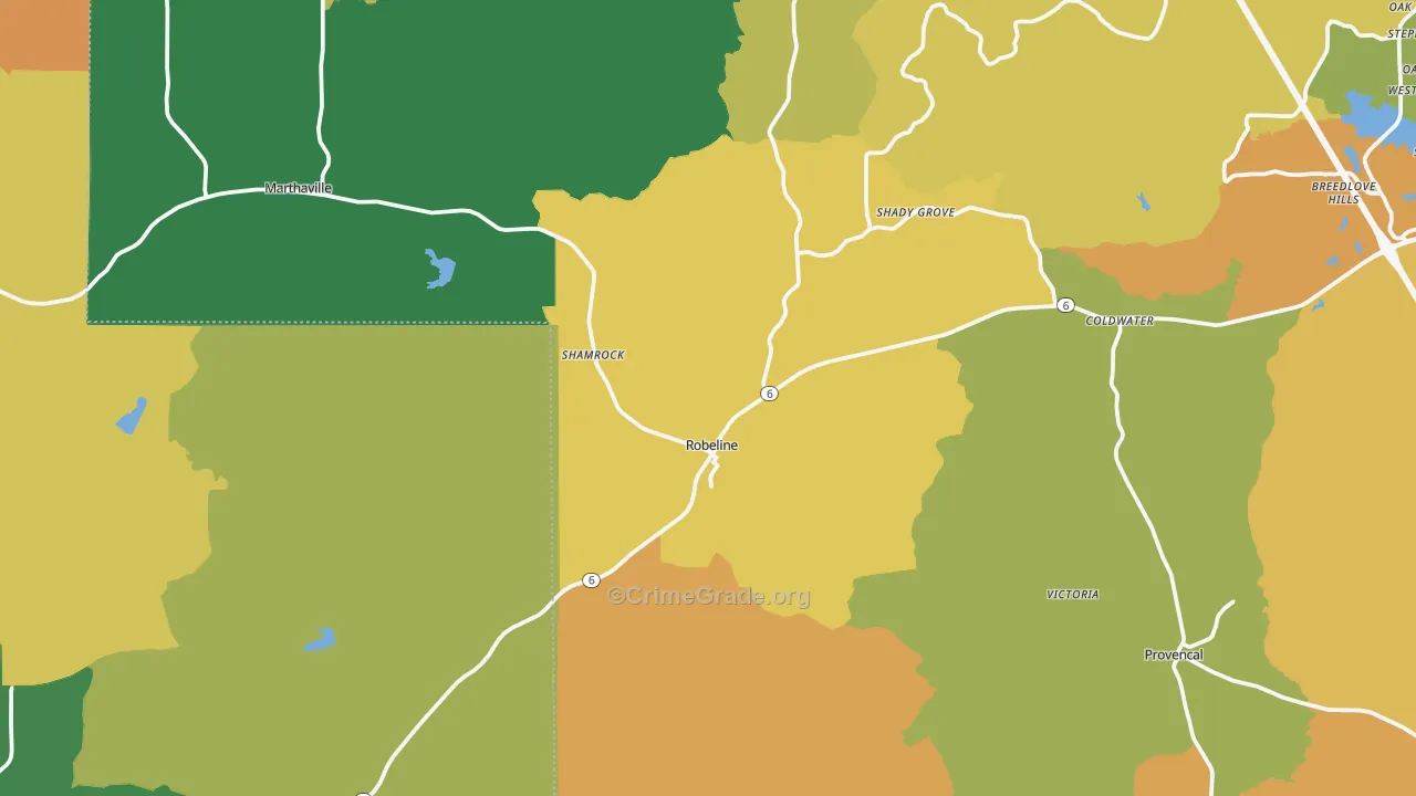 Robeline, LA Map of Assault Rates