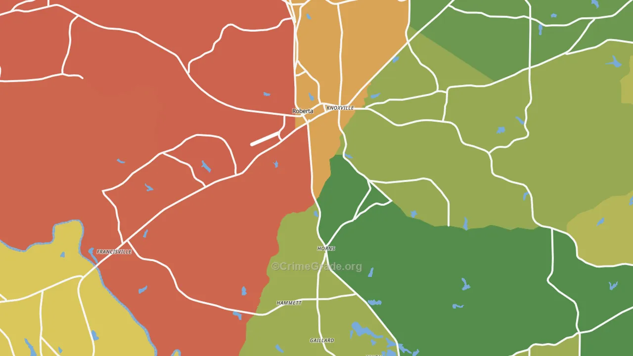 Roberta, GA Map of Assault Rates