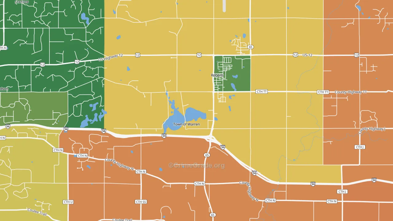 Roberts, WI Map of Assault Rates