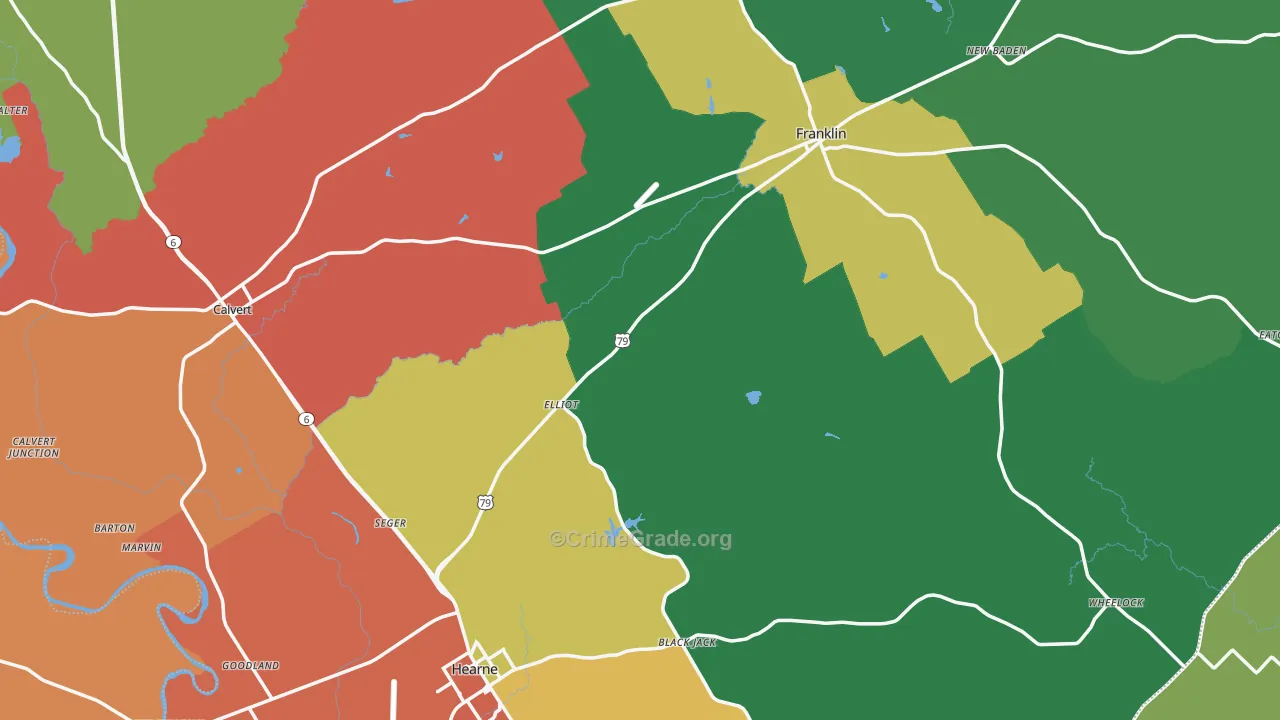 Robertson County, TX Map of Assault Rates