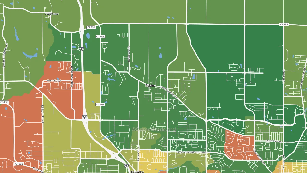 Robins, IA Map of Assault Rates