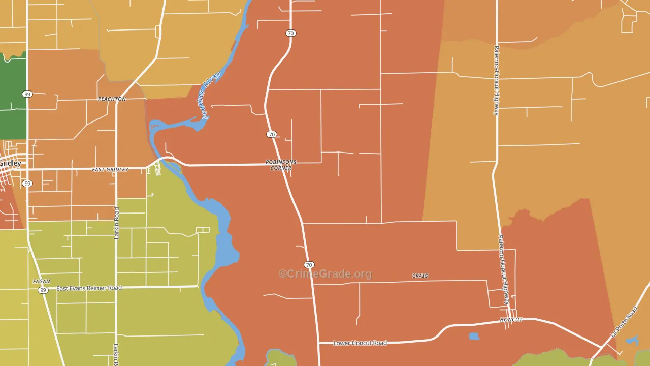 Robinsons Corner, CA Map of Assault Rates