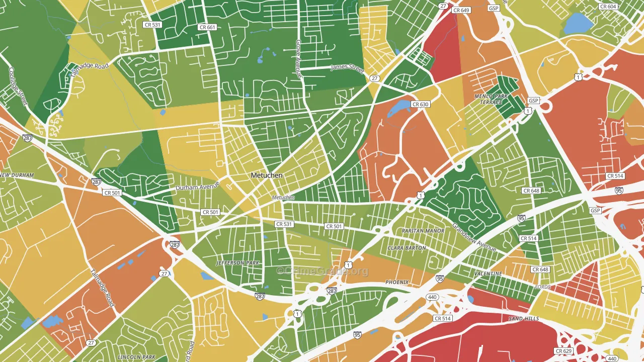 Robinvale, Metuchen, NJ Map of Assault Rates