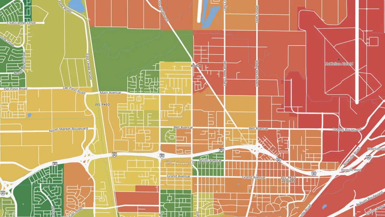 Robla, Sacramento, CA Map of Assault Rates