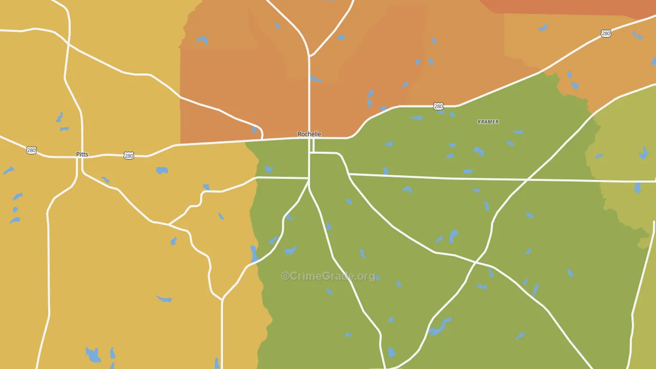 Rochelle, GA Map of Assault Rates