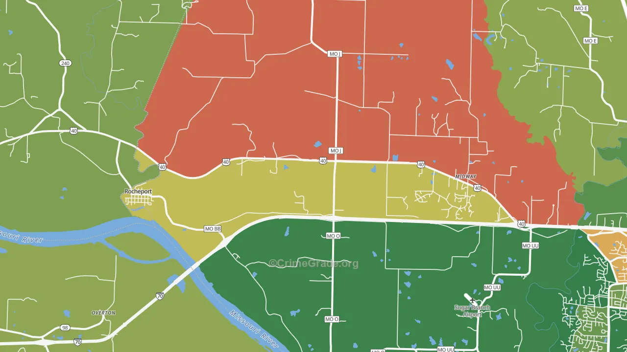 Rocheport, MO Map of Assault Rates