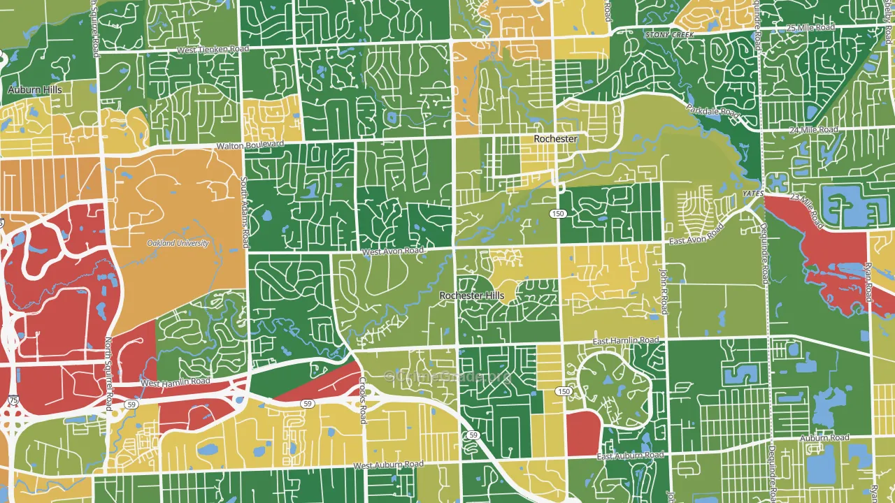 Rochester Hills, MI Map of Assault Rates