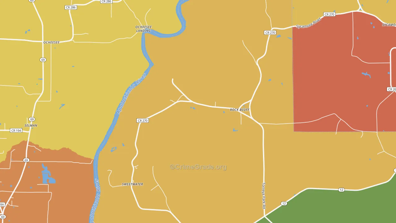 Rock Bluff, FL Map of Assault Rates