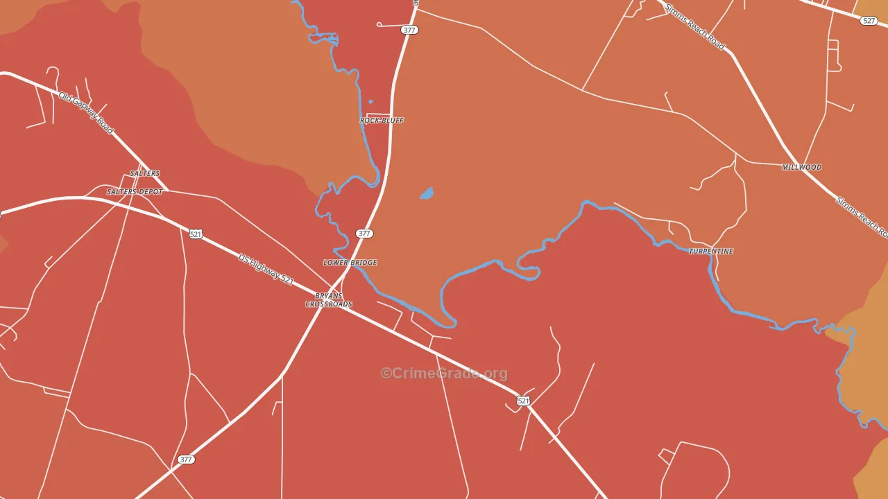 Rock Bluff, SC Map of Assault Rates