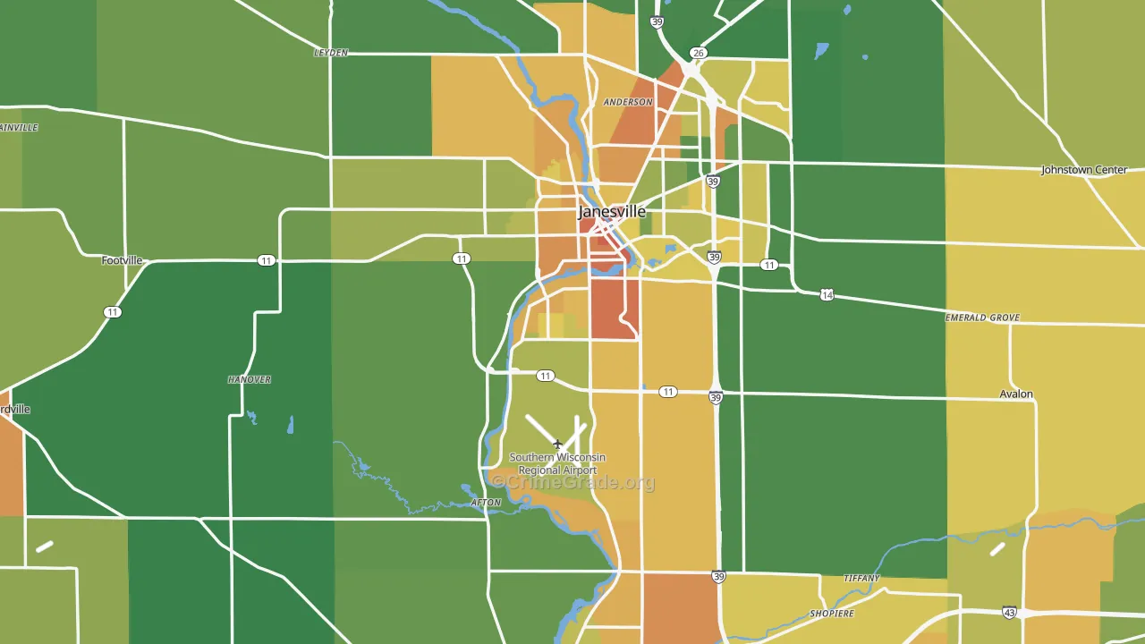 Rock County, WI Map of Assault Rates