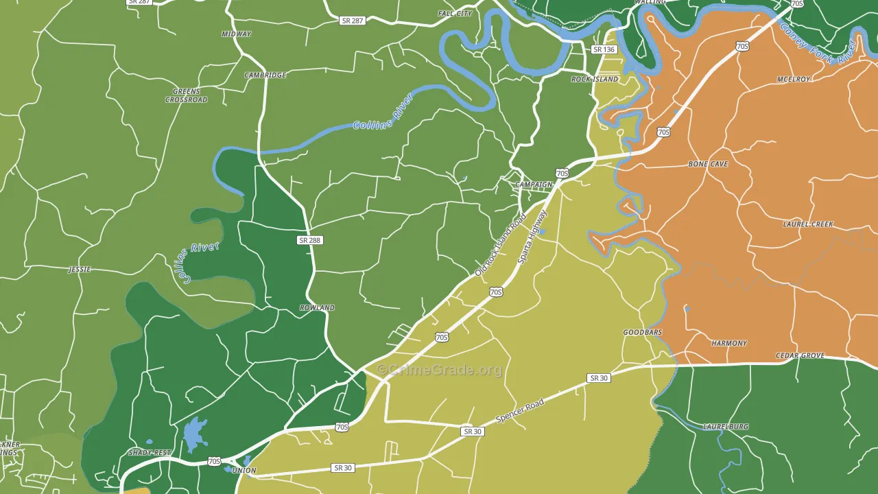 Rock Island, TN Map of Assault Rates