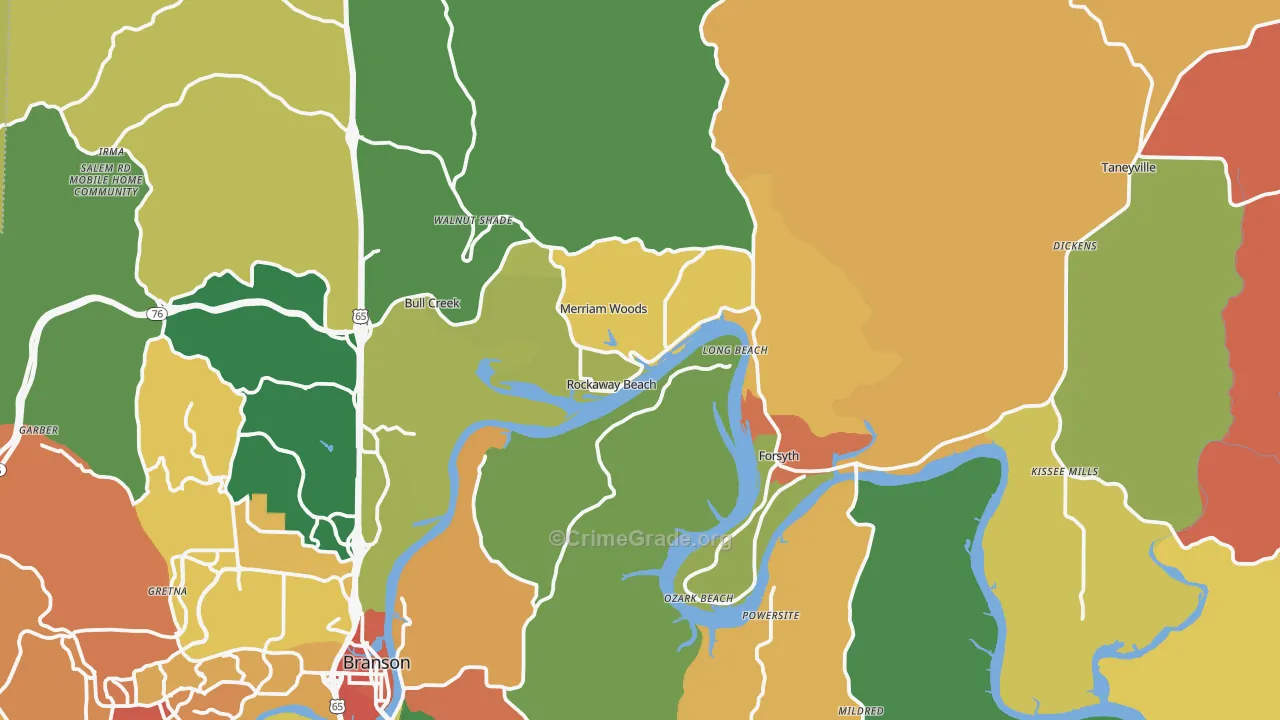 Rockaway Beach, MO Map of Assault Rates