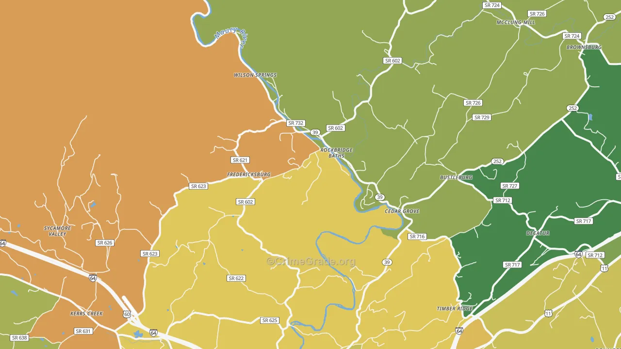 Rockbridge Baths, VA Map of Assault Rates
