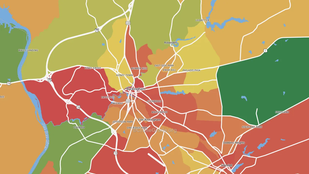 Rockingham, NC Map of Assault Rates