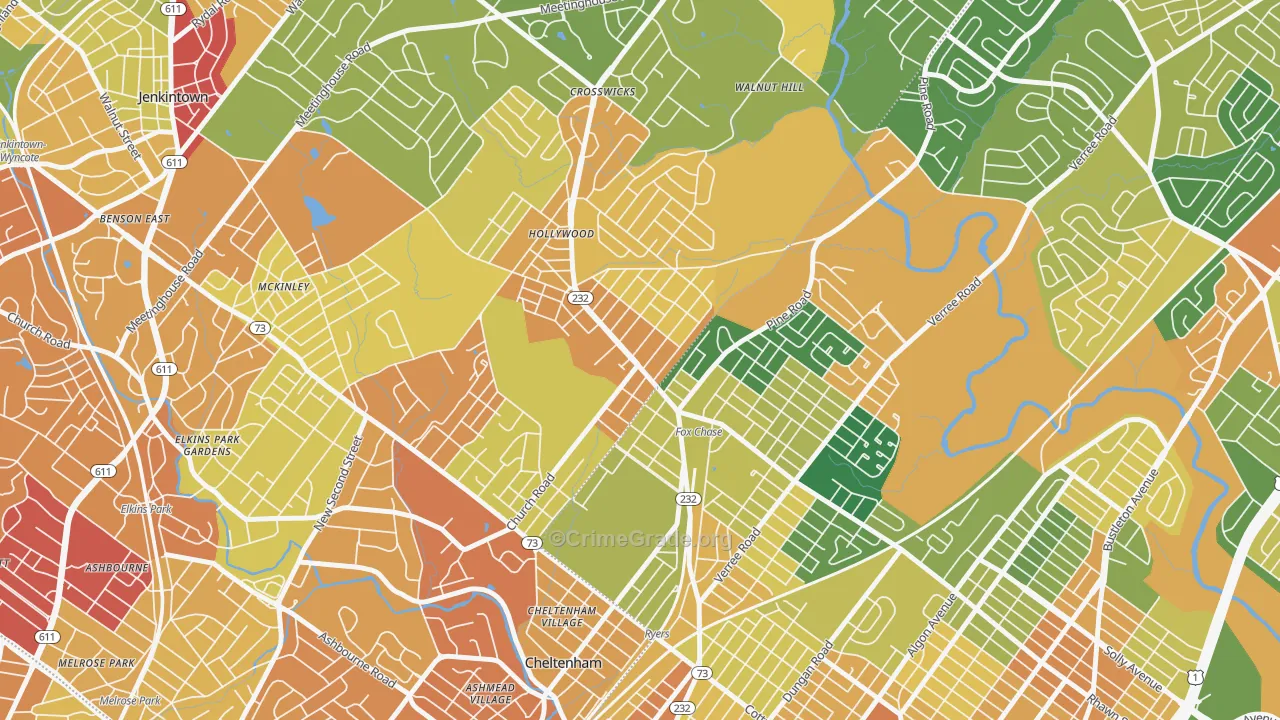 Rockledge, PA Map of Assault Rates