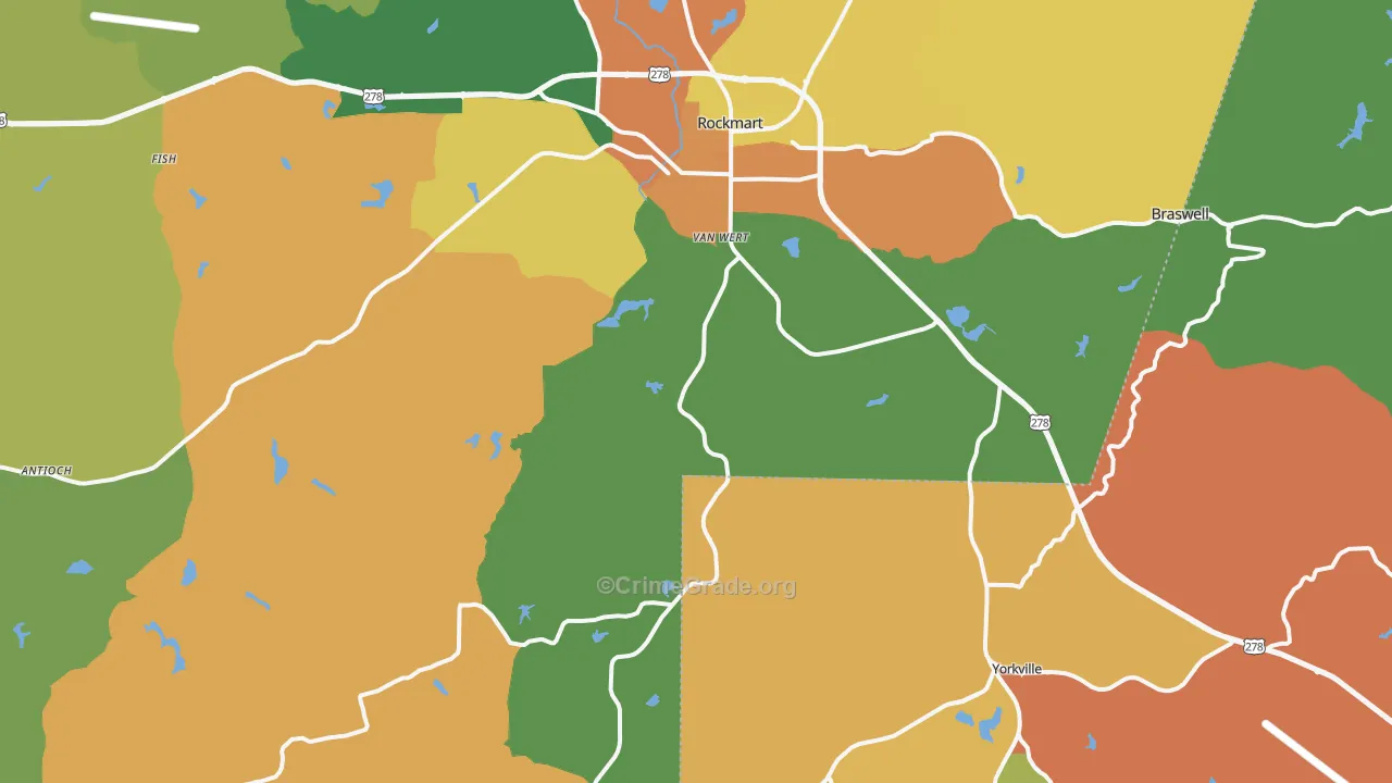 Rockmart, GA Map of Assault Rates