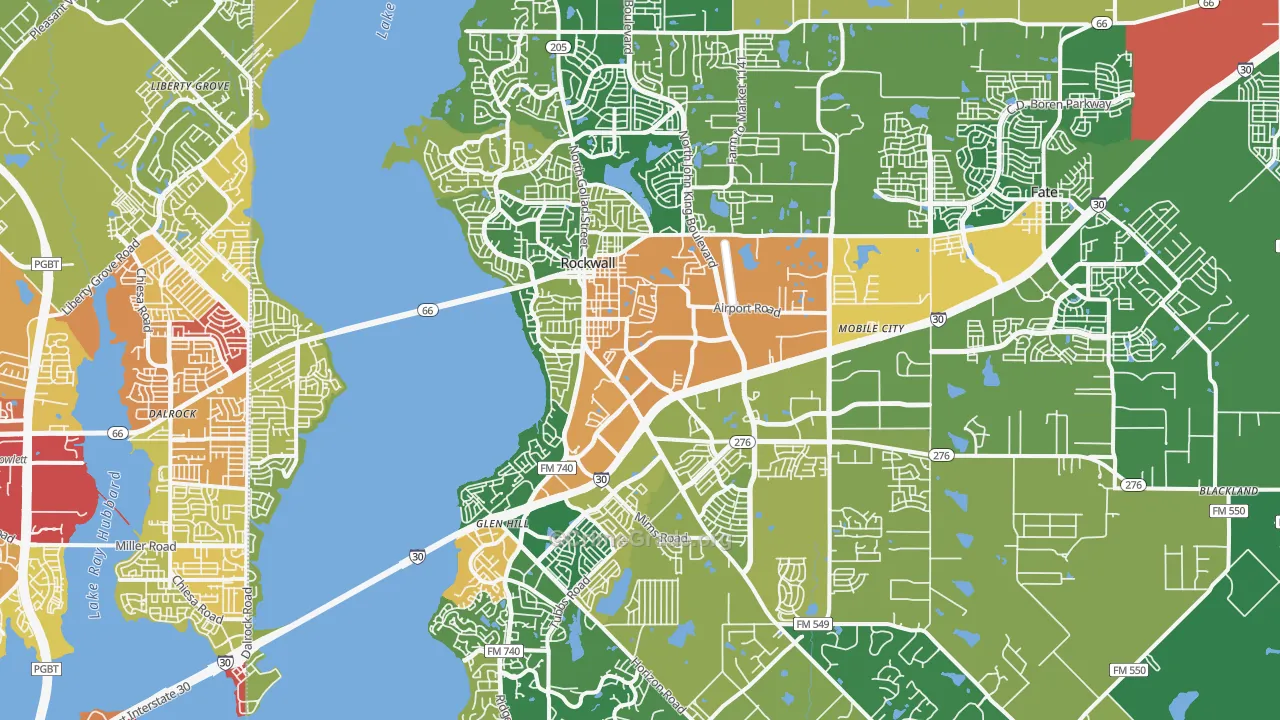 Rockwall, TX Map of Assault Rates
