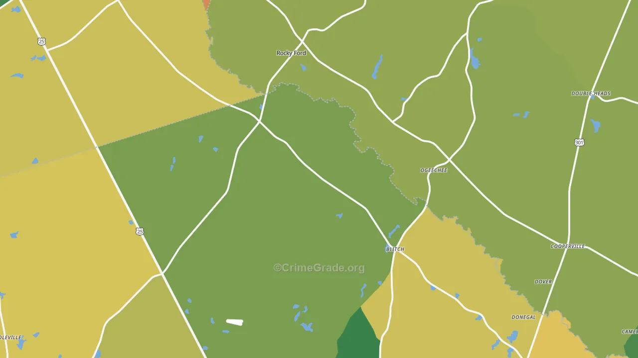 Rocky Ford, GA Map of Assault Rates