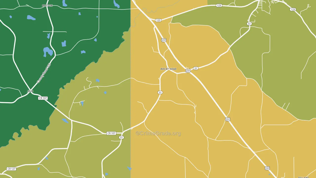 Rocky Head, AL Map of Assault Rates