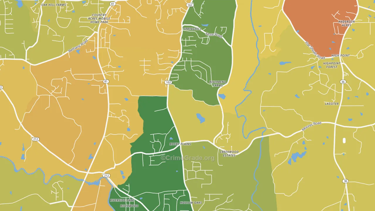 Rocky Plains, GA Map of Assault Rates