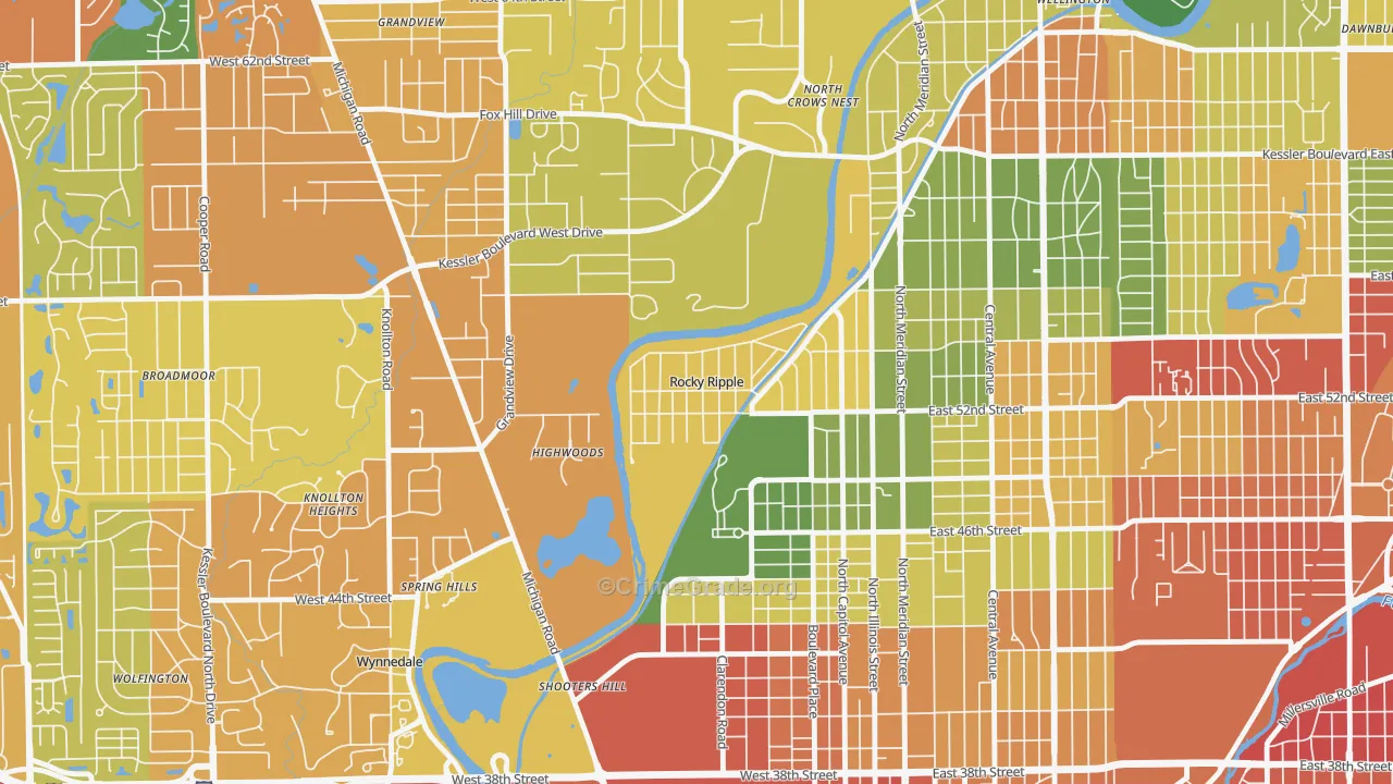 Rocky Ripple, IN Map of Assault Rates