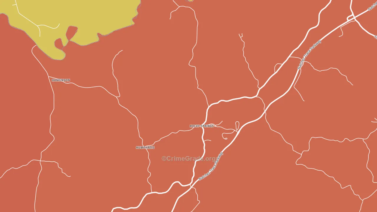 Rocky Springs, MS Map of Assault Rates