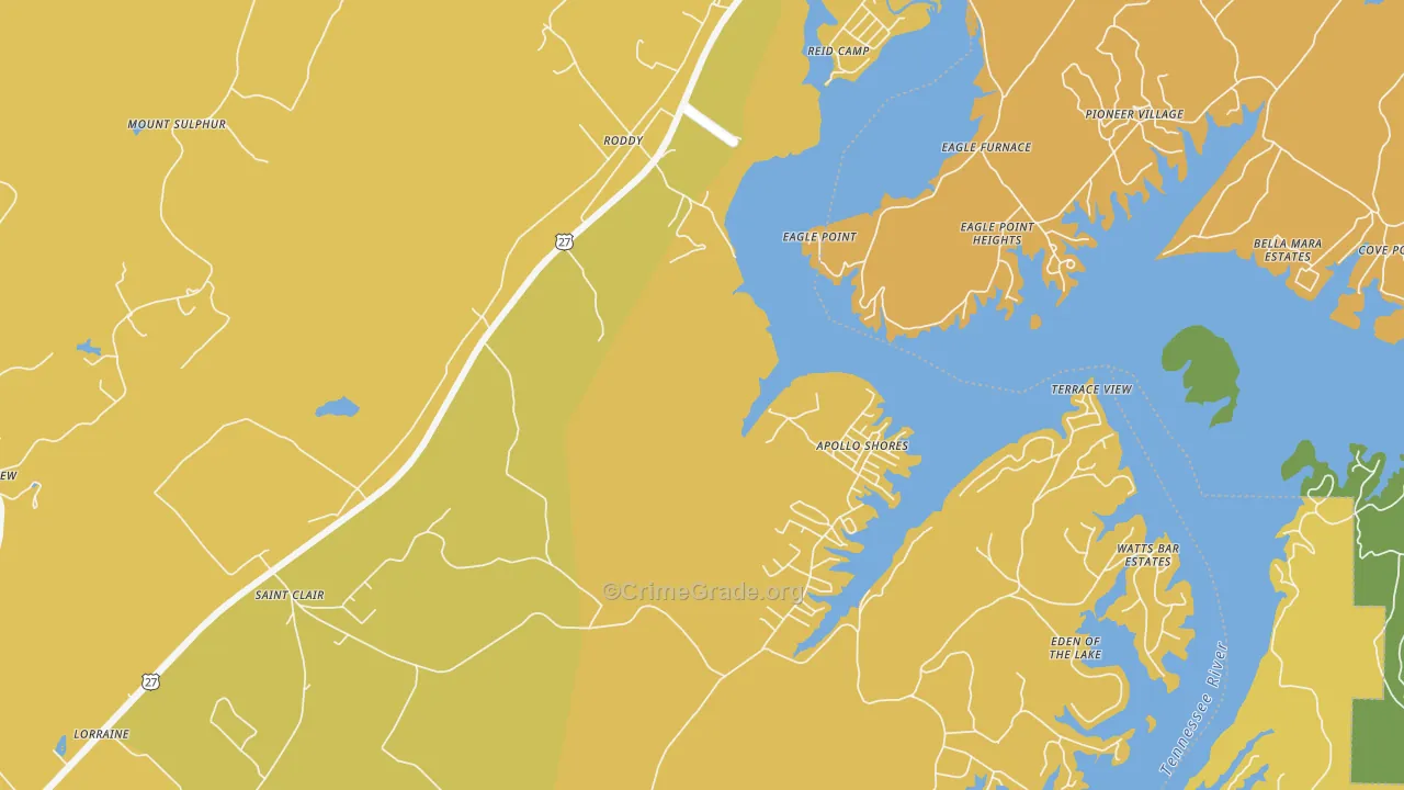 Roddy, TN Map of Assault Rates