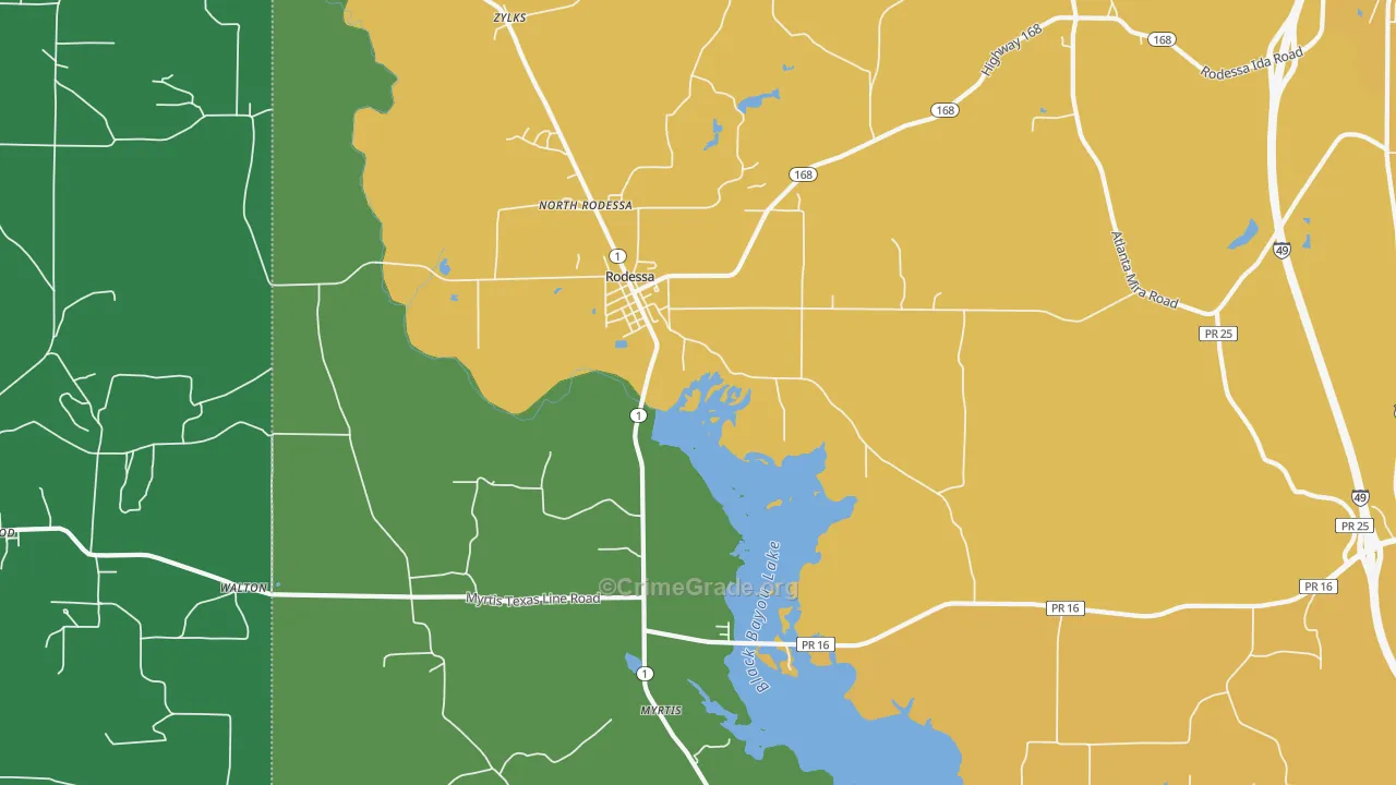 Rodessa, LA Map of Assault Rates