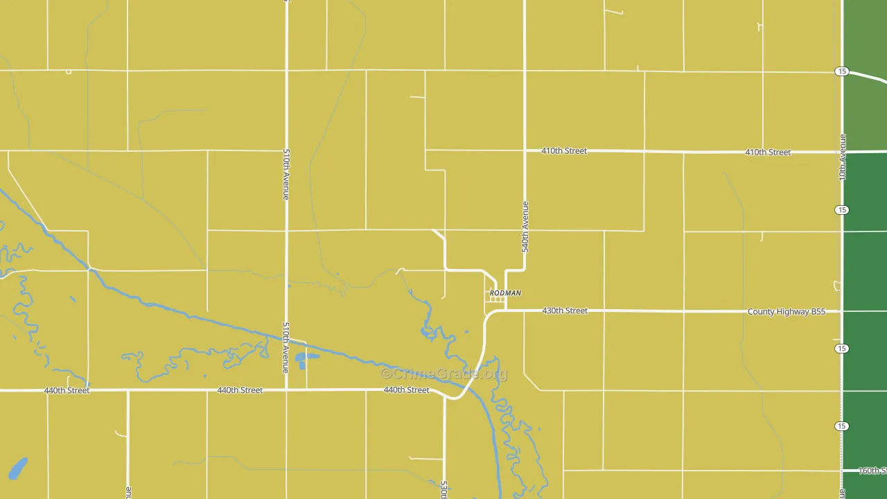 Rodman, IA Map of Assault Rates