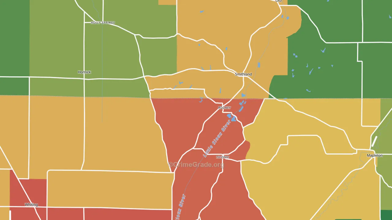 Rodney, IA Map of Assault Rates