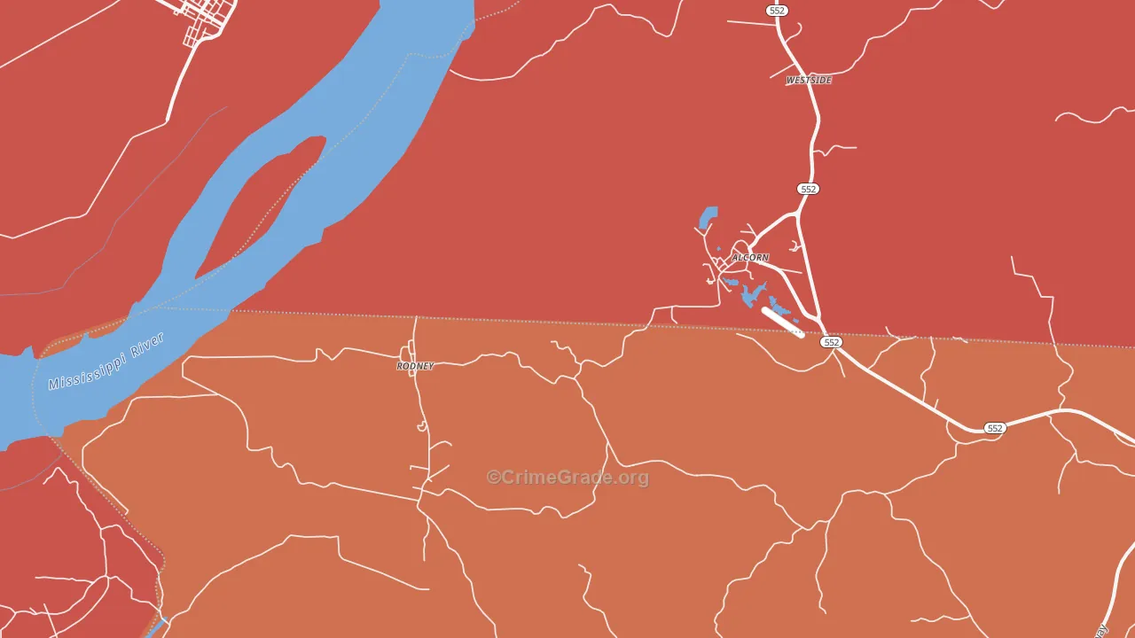 Rodney, MS Map of Assault Rates