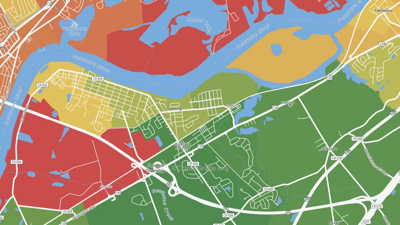 Roebling, NJ Map of Assault Rates