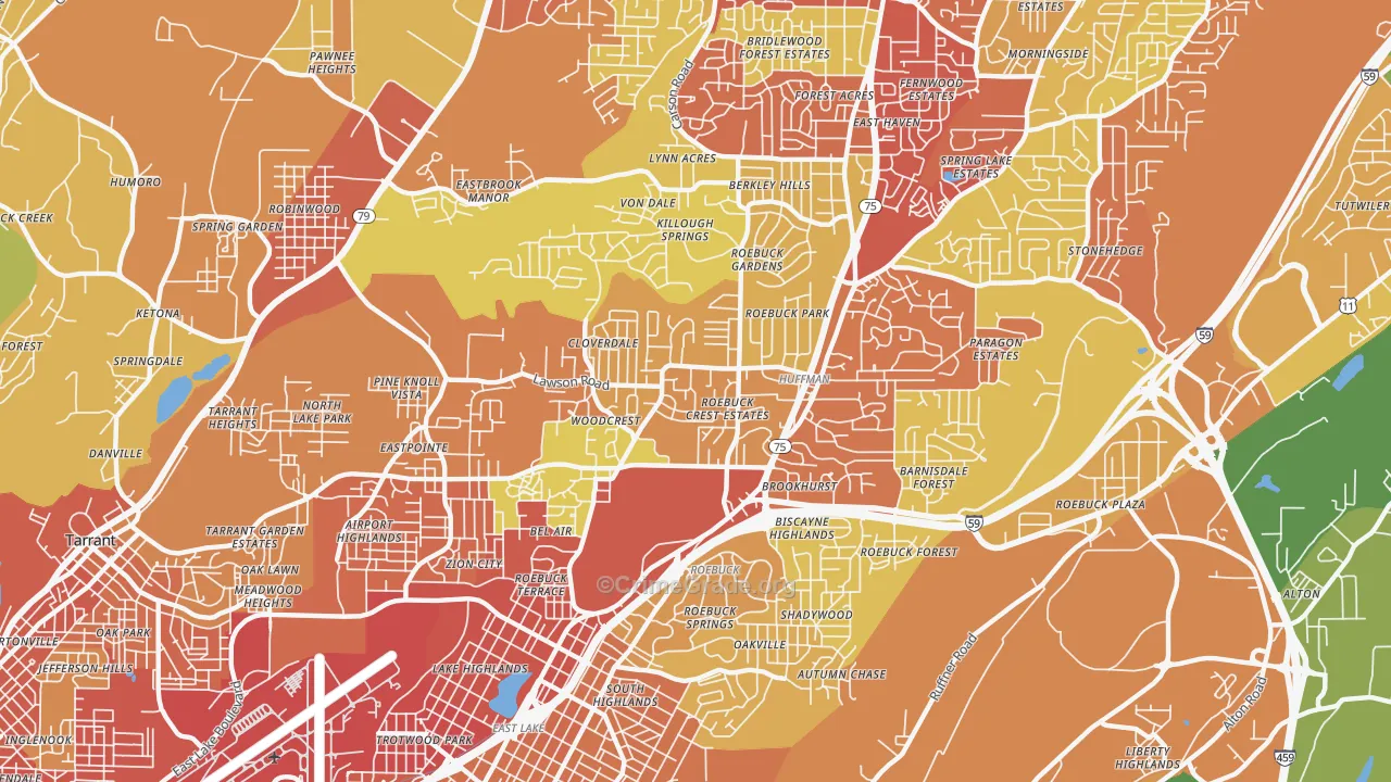 Roebuck, Birmingham, AL Map of Assault Rates