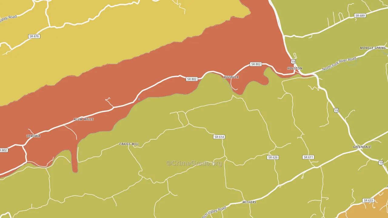 Roebuck, VA Map of Assault Rates