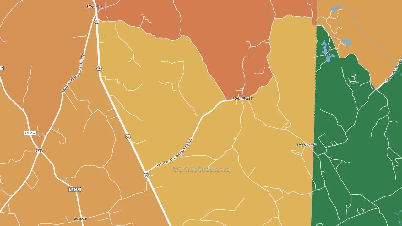 Roganville, TX Map of Assault Rates