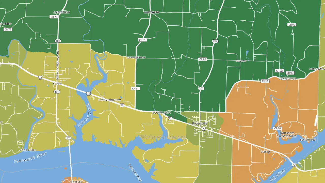 Rogersville, AL Map of Assault Rates