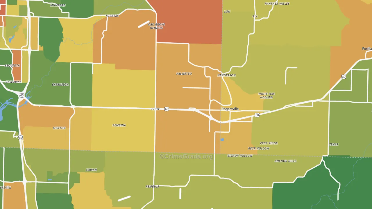 Rogersville, MO Map of Assault Rates